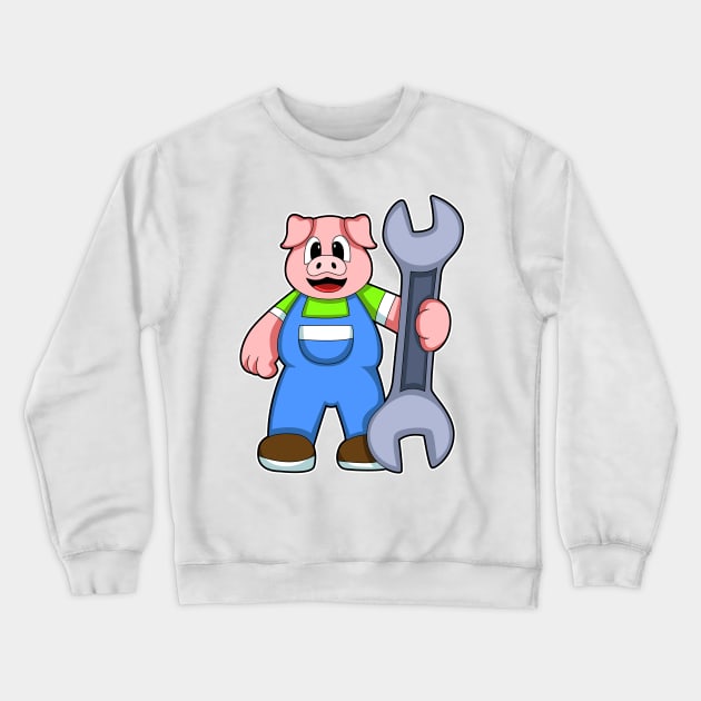 Pig as Craftsman with Wrench Crewneck Sweatshirt by Markus Schnabel